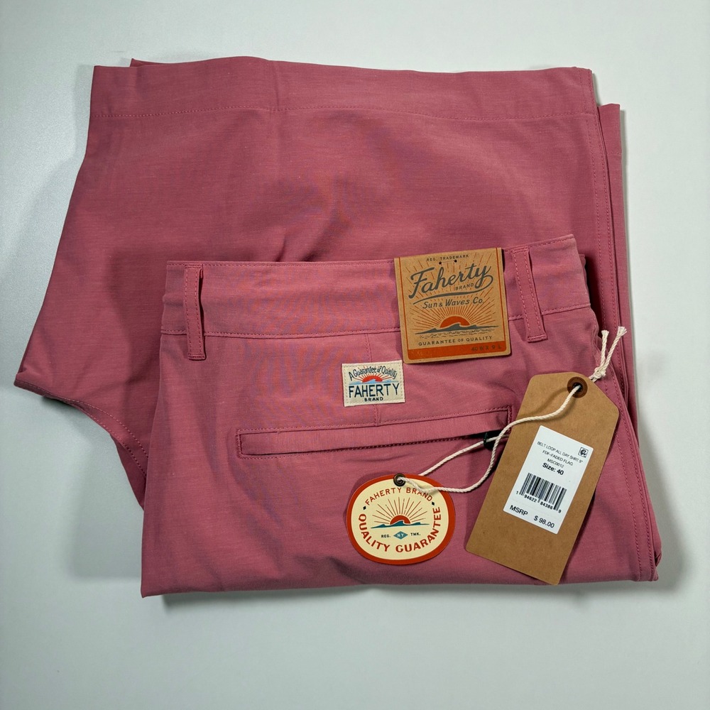 NEW Faherty All Day Shorts 40 9" Faded Flag Salmon Recycled Stretch